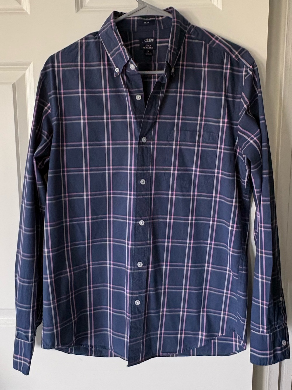 J. Crew Navy Plaid Button-Down Shirt with Pink Windowpane